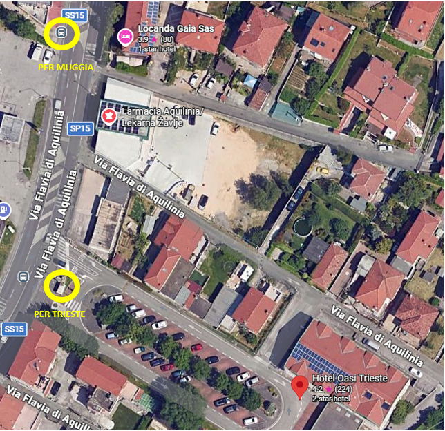 Aerial map marking the garage entrances near Hotel Oasi